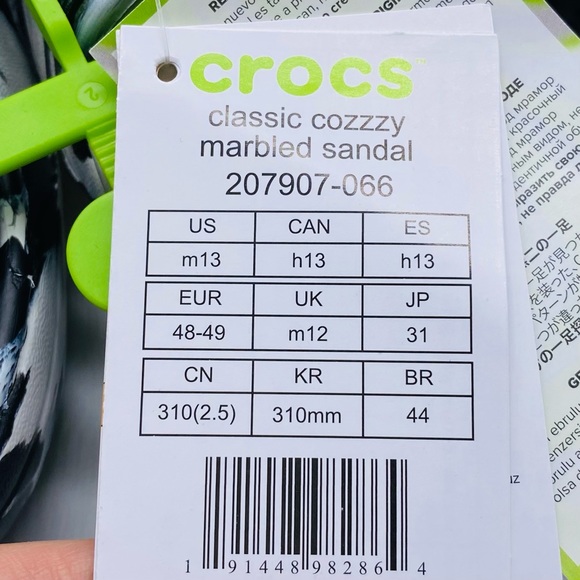 Crocs Sandals Classic Cozzzy Men's Black White Marble Tie Dye Slide Size 13 - Picture 8 of 13